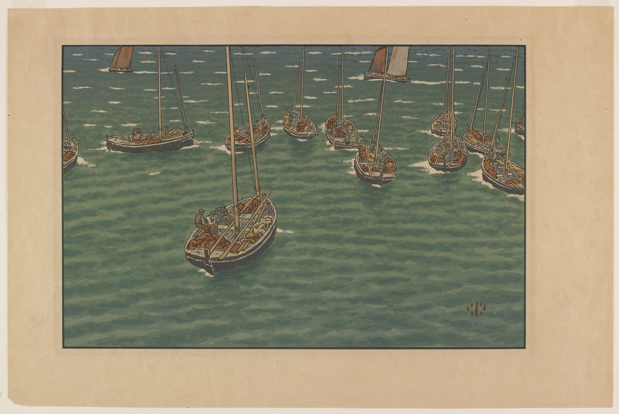 Båter for anker i Tréboul, plate 5 fra "Le Beau Pays de Bretagne" av Henri Rivière