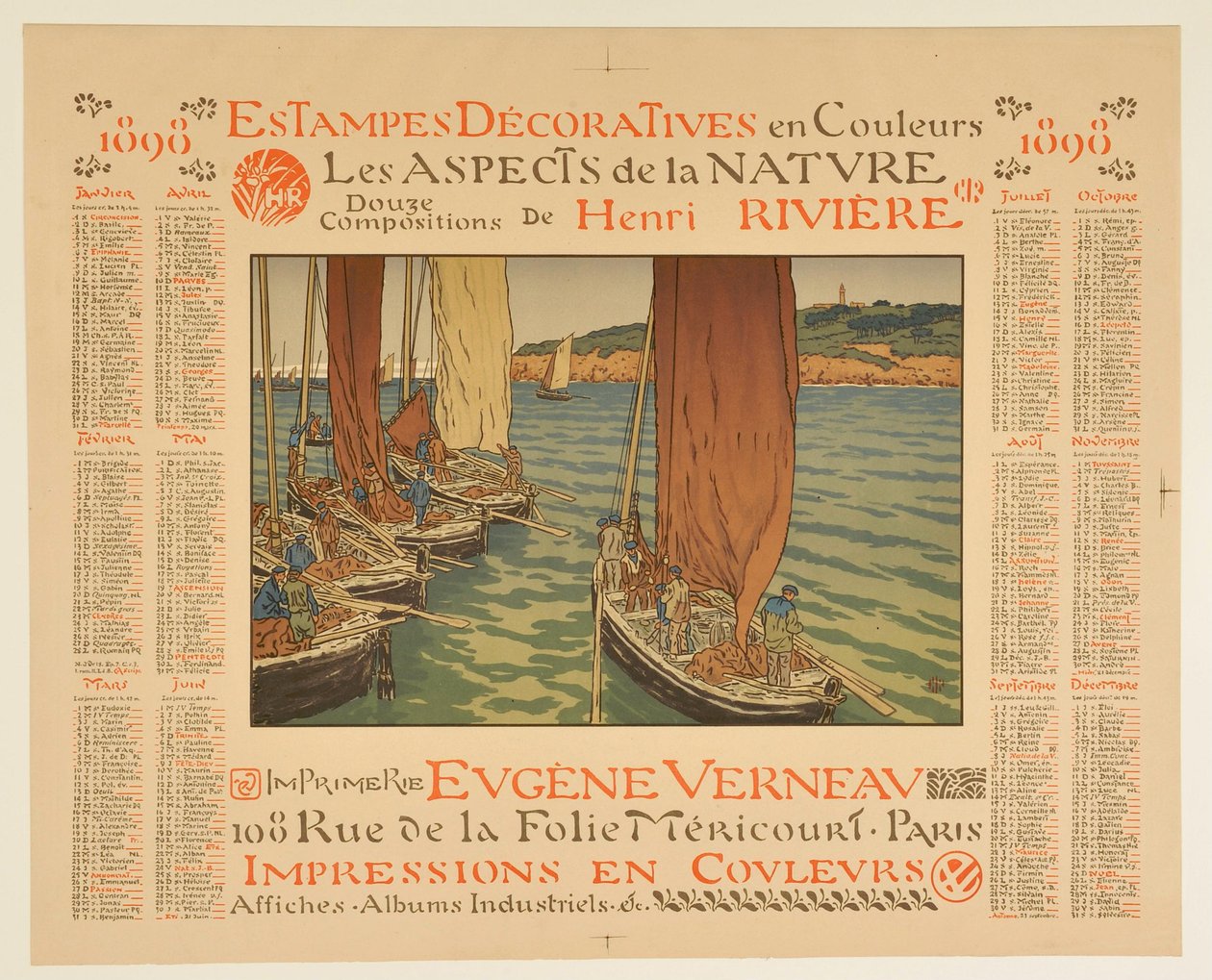 Kalender für 1898: Dekorative Drucke in Farben, Die Aspekte der Natur, zwölf Kompositionen von Henri Rivière av Henri Rivière