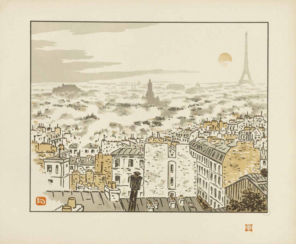 Fra rue des Abbesses [De trettiseks utsiktene over Eiffeltårnet] av Henri Rivière