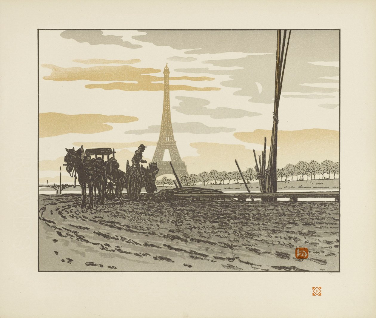 Fra Quai de Passy. Kullarbeidere [De trettiseks utsiktene over Eiffeltårnet] av Henri Rivière