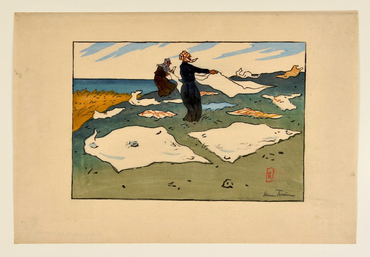 Kvinne som tørker klesvask (Saint-Briac) av Henri Rivière