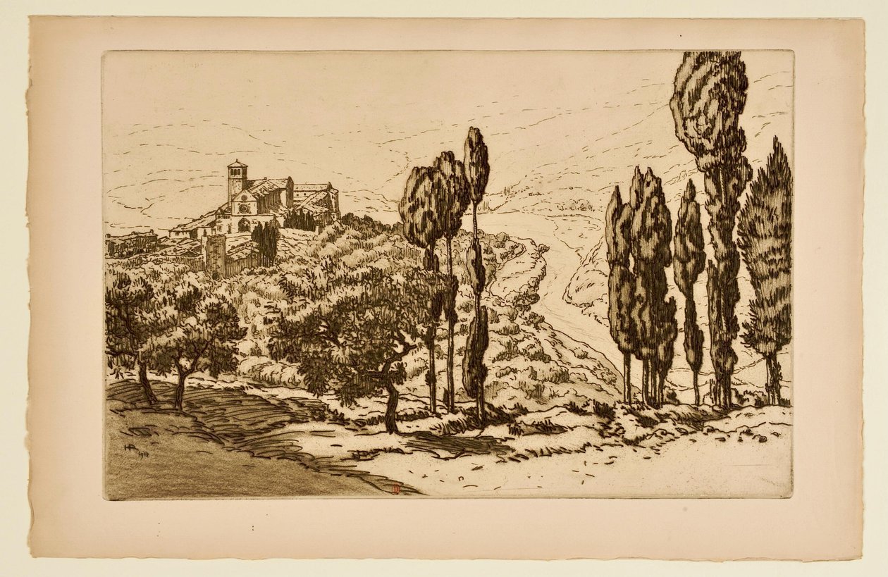 Basilikaen i Assisi sett fra La Rocca av Henri Rivière