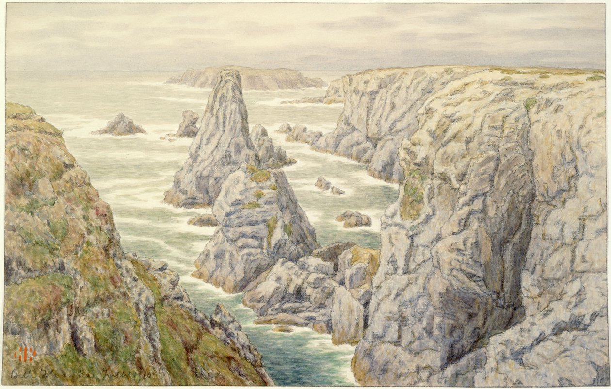 Klipper ved Port-Coton, Belle-Île av Henri Rivière