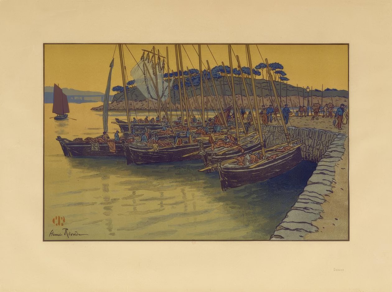 Ankomst av båter i Tréboul av Henri Rivière