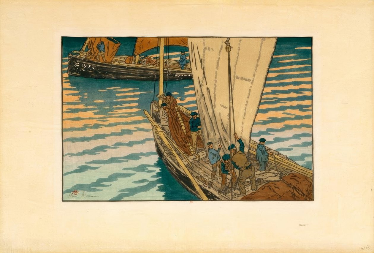 Avgang med sardinbåter fra Tréboul av Henri Rivière