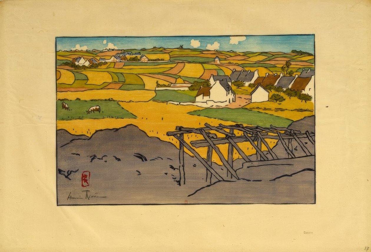 Landsbyen La Chapelle sett fra Tertres (Saint-Briac) av Henri Rivière