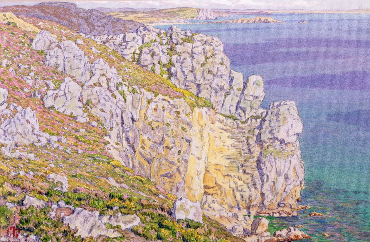 Morgat, Cliffs at Port Haor (akvarell på papir) av Henri Rivière