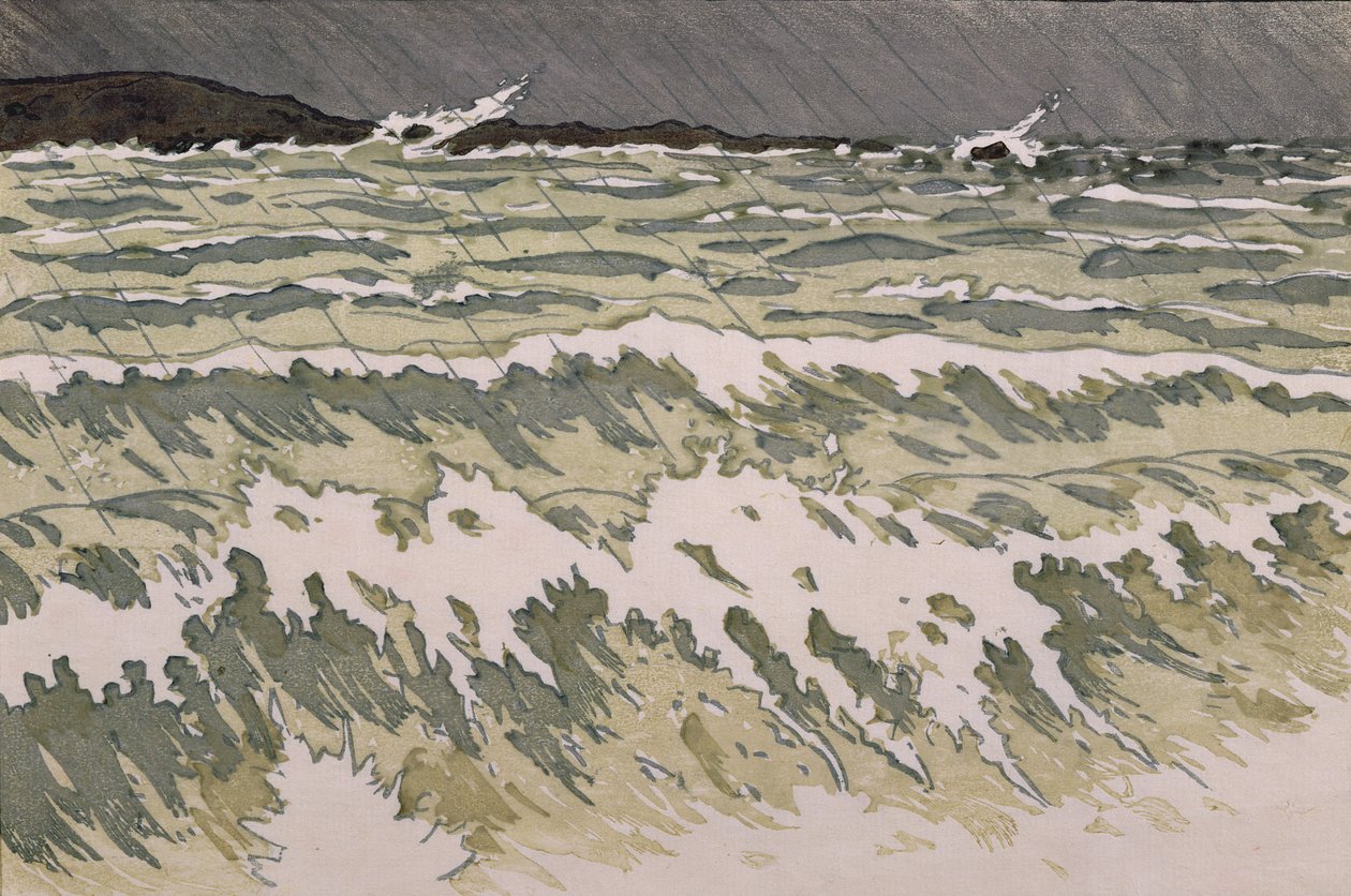 Regn på havet (akvarell på papir) av Henri Rivière