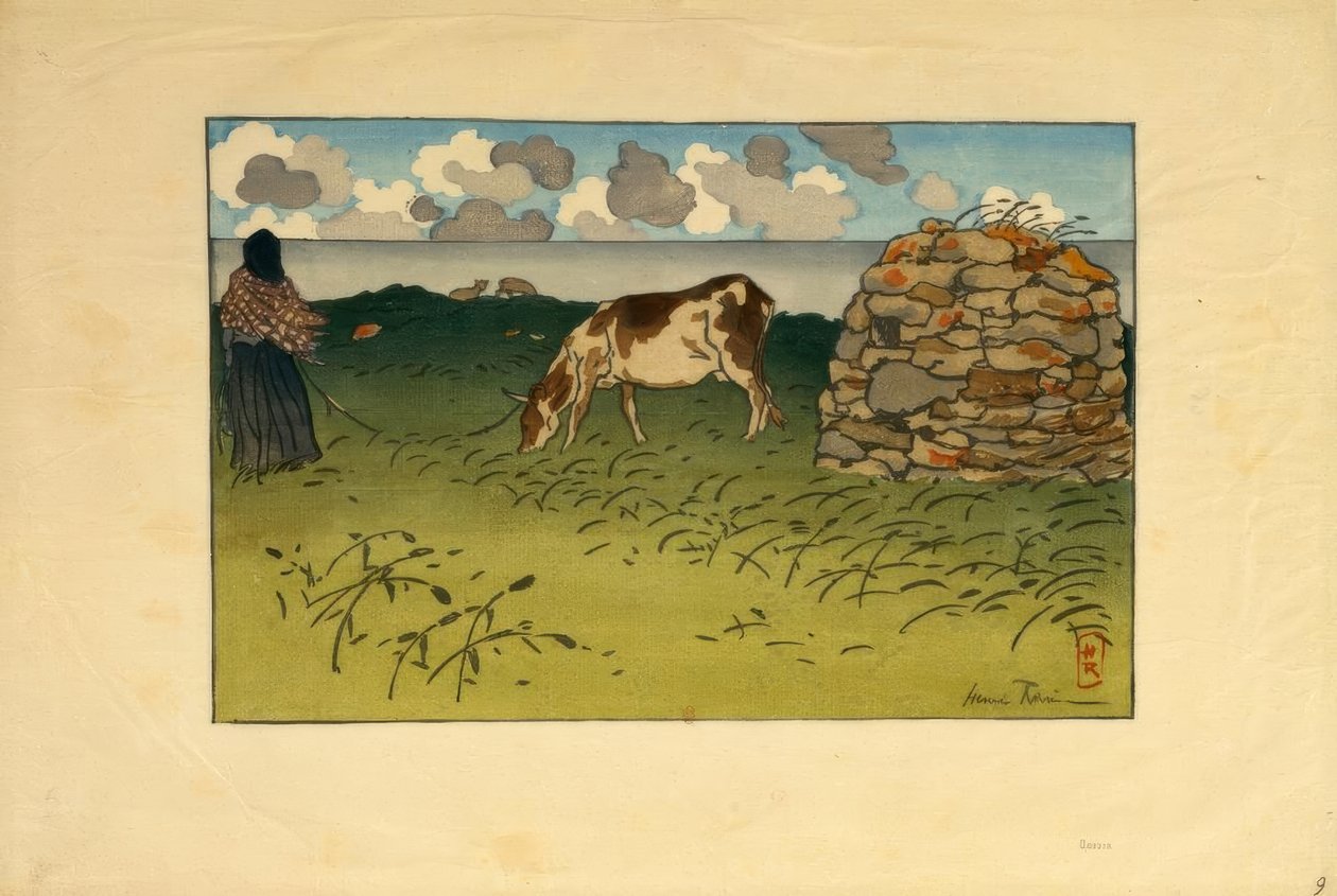 En kvinne og en ku, Pointe de la Haye (Saint-Briac) av Henri Rivière