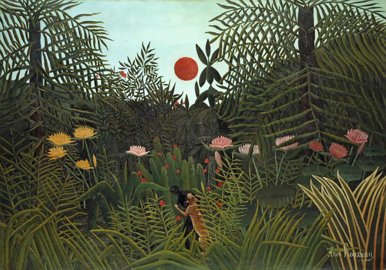 Svart person angrepet av en Jaguar, 1910 av Henri Rousseau