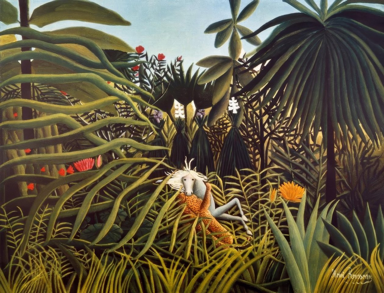 Hest angrepet av en jaguar av Henri Rousseau