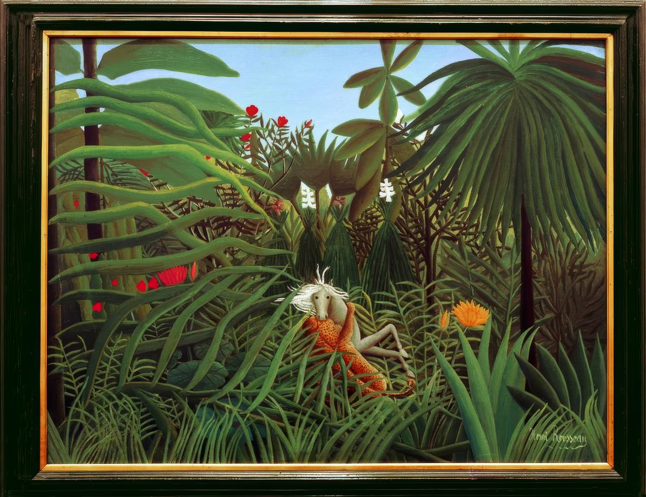 Hest angrepet av en jaguar av Henri Rousseau
