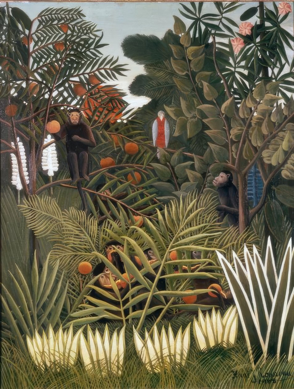 Eksotisk landskap med aper og en papegøye av Henri Rousseau