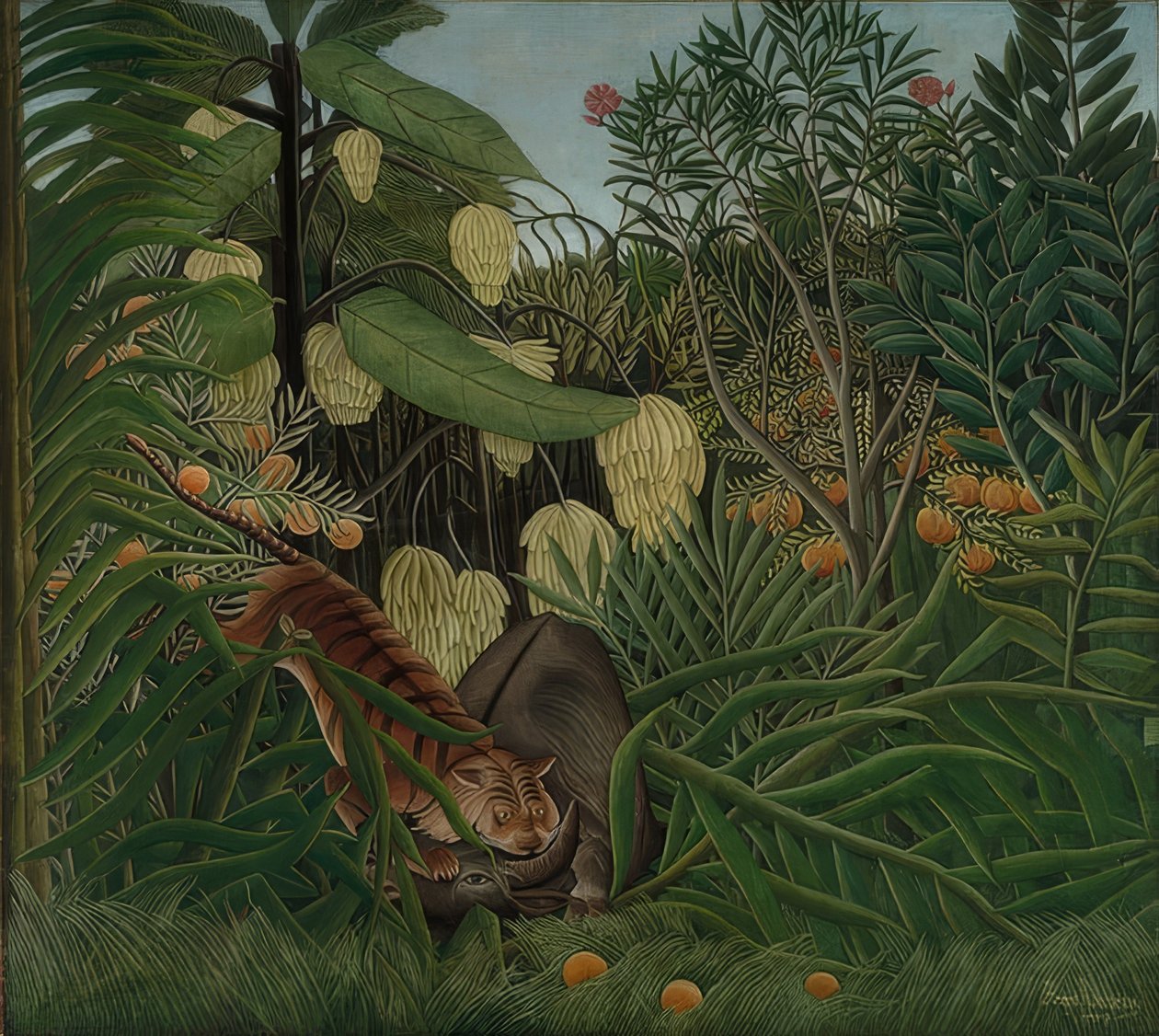 Kamp mellom en tiger og en bøffel. 1908 av Henri Rousseau
