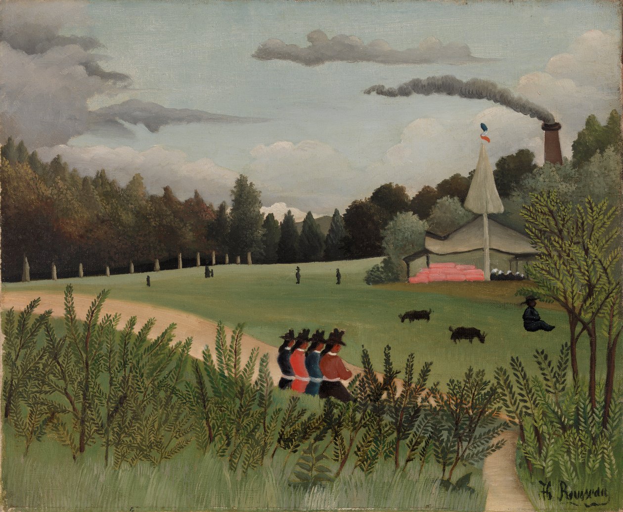 Landskap og fire unge jenter av Henri Rousseau