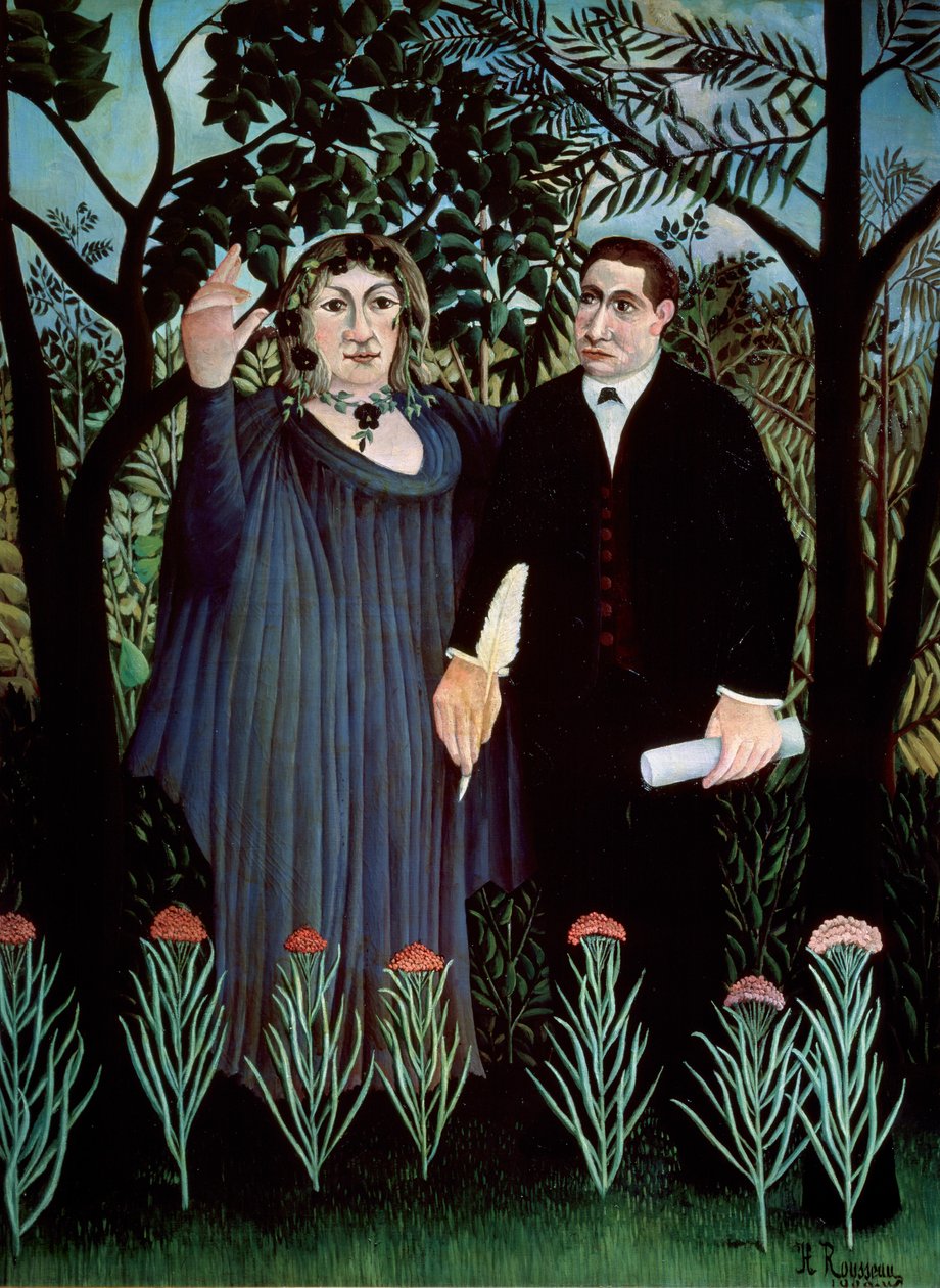Poeten og hans muse. Portrett av Guillaume Apollinaire og Marie Laurencin, 1909 av Henri Rousseau