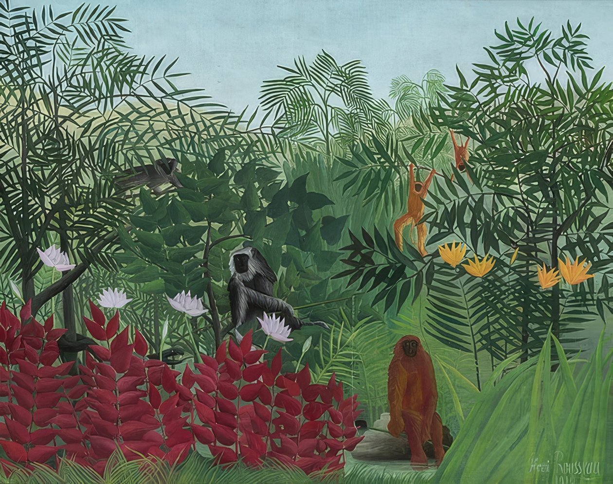Regnskog med aper. 1910 av Henri Rousseau