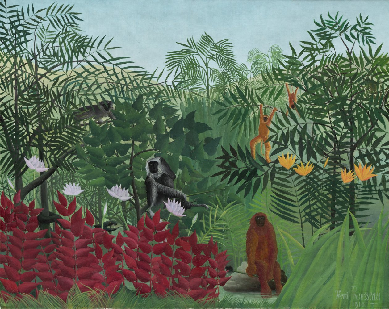 Tropisk skog med aper av Henri Rousseau