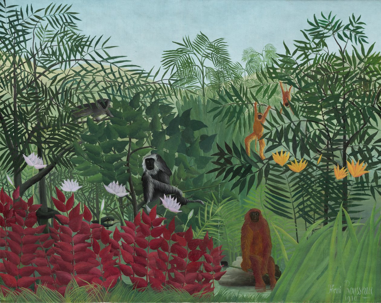 Tropisk skog med aper, 1910. av Henri Rousseau