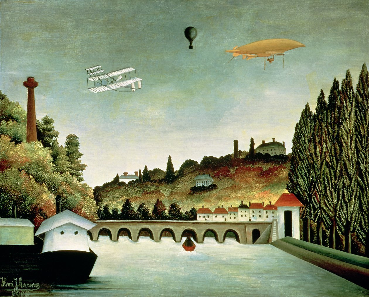 Utsikt over broen ved Sevres og åsene ved Clamart, St. Cloud og Bellevue, 1908 av Henri Rousseau