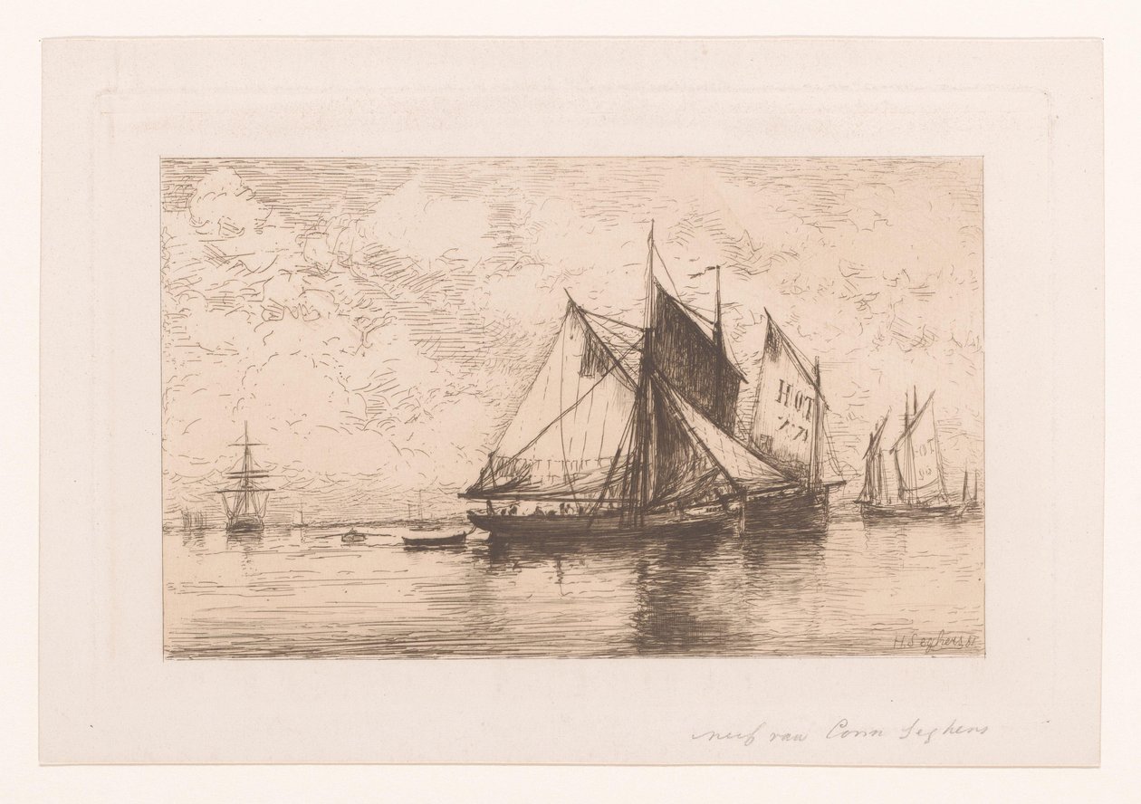 Fiskefartøy i stille sjø av Henri Seghers