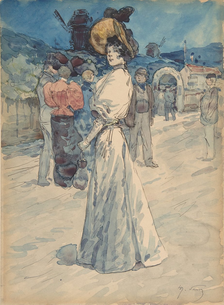 En Parisienne utenfor Moulin de la Galette, ca. 1880-1907. av Henri Somm