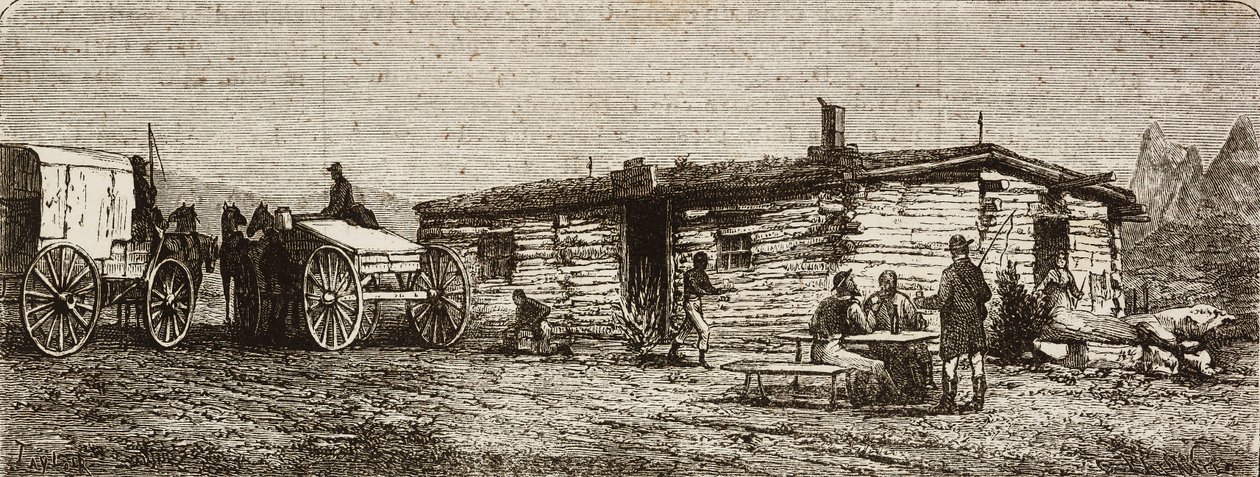 Transkontinental diligensstasjon i Utah-ørkenen, fra hele USA, fra Atlanterhavet til Stillehavet, av Louis Laurent Simonin, gravering av Hildibrand fra L