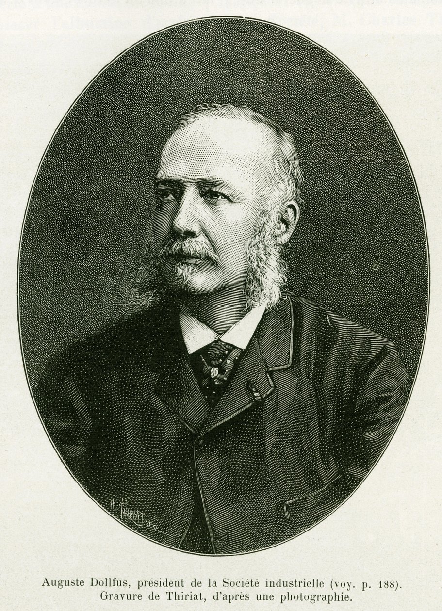 Auguste Dollfus, president i industriselskapet Dollfus Mieg. Gravering av Thiriat for å illustrere historien A Through Alsace and Lorraine, av Charles Grad, tysk deputert, i 1885, i tour du monde 1886, under ledelse av Edouard Charton (1807) av Henri Thiriat