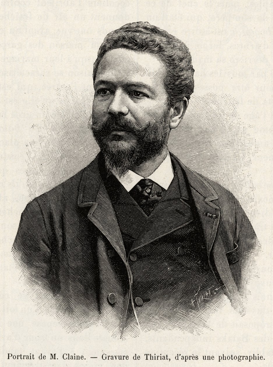 Portrett av Jules Claine (1856-1939), oppdagelsesreisende og diplomat, forfatter av historien. Gravering av Thiriat for å illustrere historien "" ett år i Malaysia", av Jules Claine (1856-1939) av Henri Thiriat