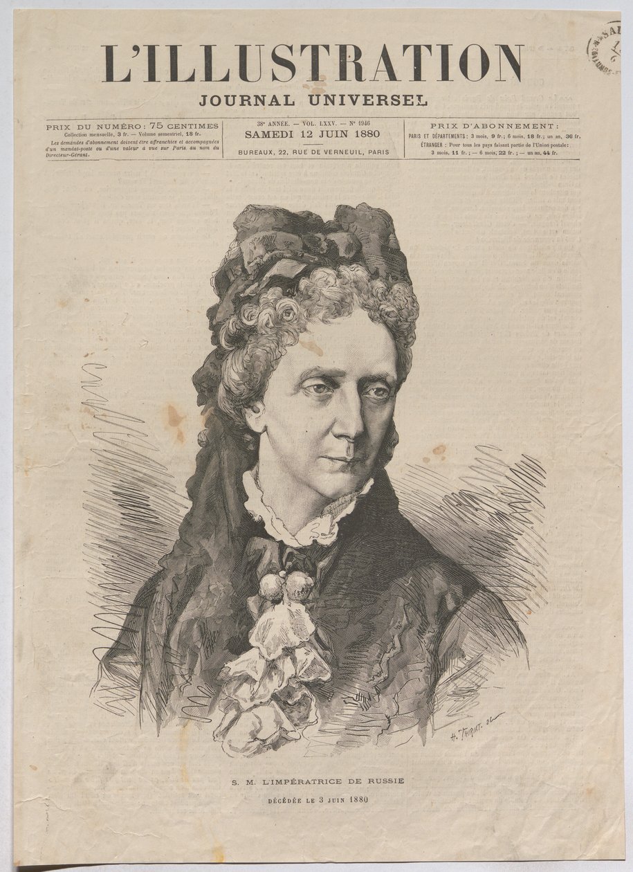Ihre Majestät die Kaiserin von Russland; Verstorben am 3. Juni 1880 av Henri Thiriat