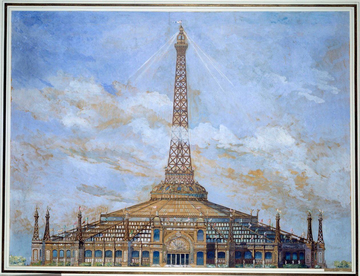 Design av Eiffeltårnet for 1900 Universal Exposition Gouache av Henri Toussaint (1849-1911) 1900 Sun. 0,9x1,14 m Paris, musee d
