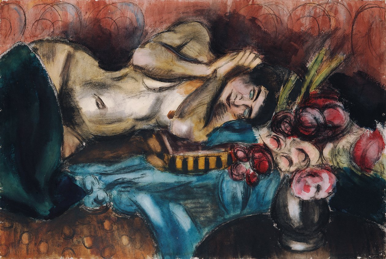 Halvnaken med en bukett roser av Henri Victor Gabriel Le Fauconnier