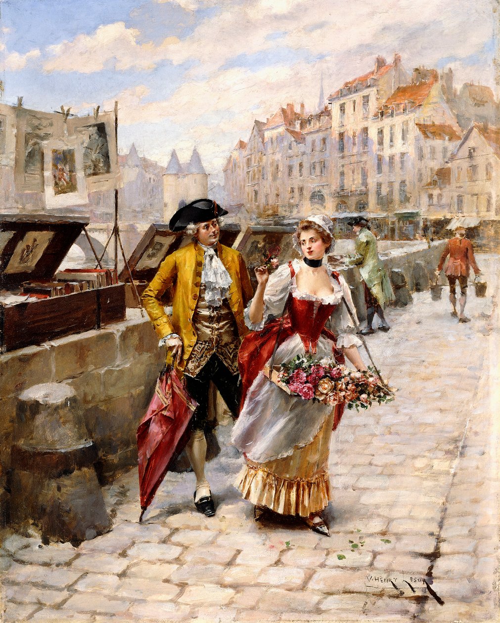 Gentleman og Flower Girl nær bokboder ved Seinen, av Henri Victor Lesur