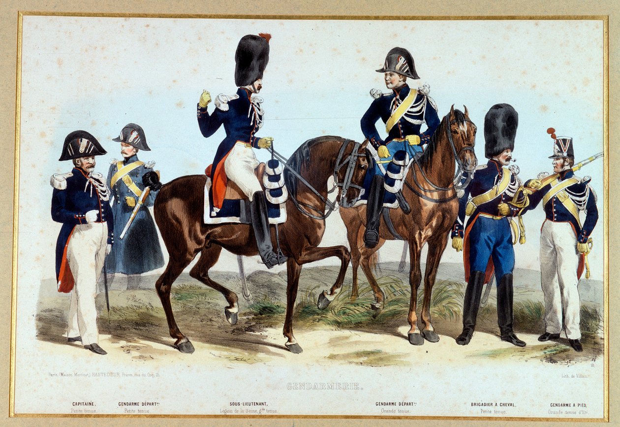 Gendarmer under det andre imperiet. Litografi av skurk av Henri Villain