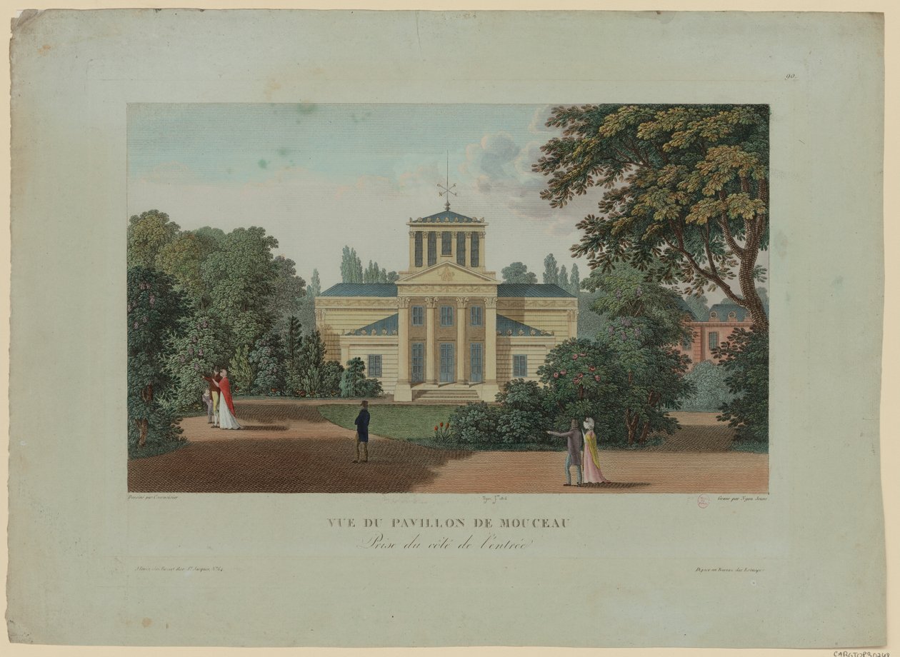 Utsikt over Pavillon de Monceau fra inngangen, gravert av Nyon Jeune, 1816 av Henri after Courvoisier Voisin
