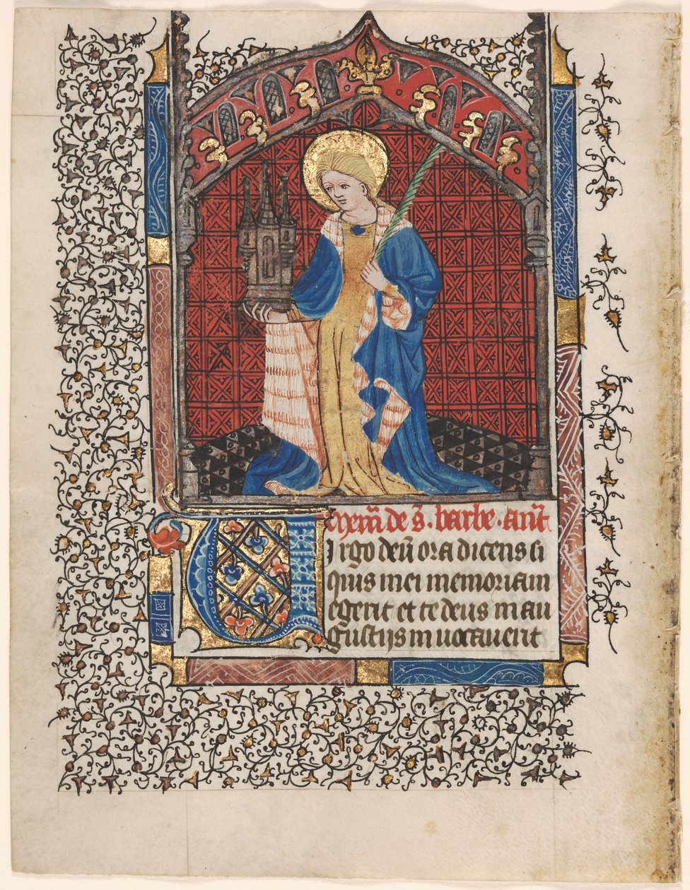 Blad fra en timebok: St. Barbara (6 av 6 utskårne blader) av Henri d