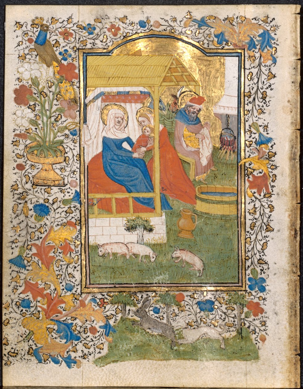 The Nativity: Leaf from a Book of Hours (3 av 6 utskårne blader) av Henri d