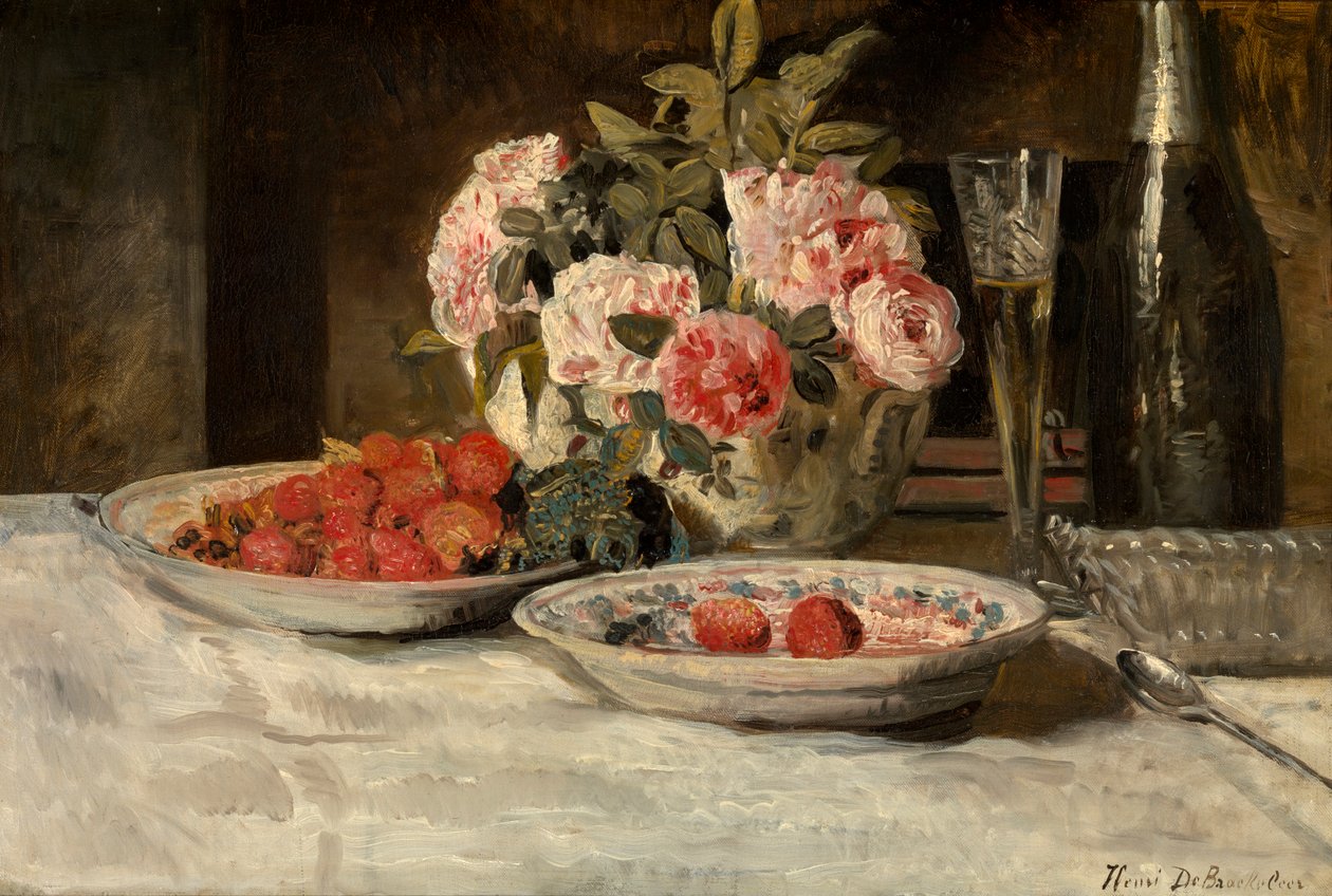 Jordbær med Champagne (olje på lerret) av Henri de Braekeleer