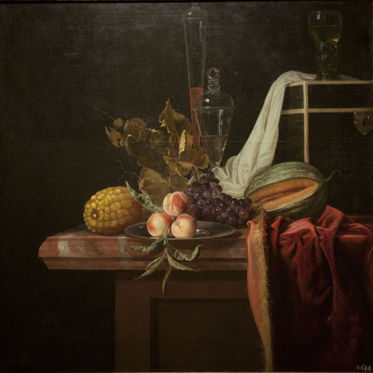 Stilleben med glass og frukt, ca 1675 av Henri de Fromantiou