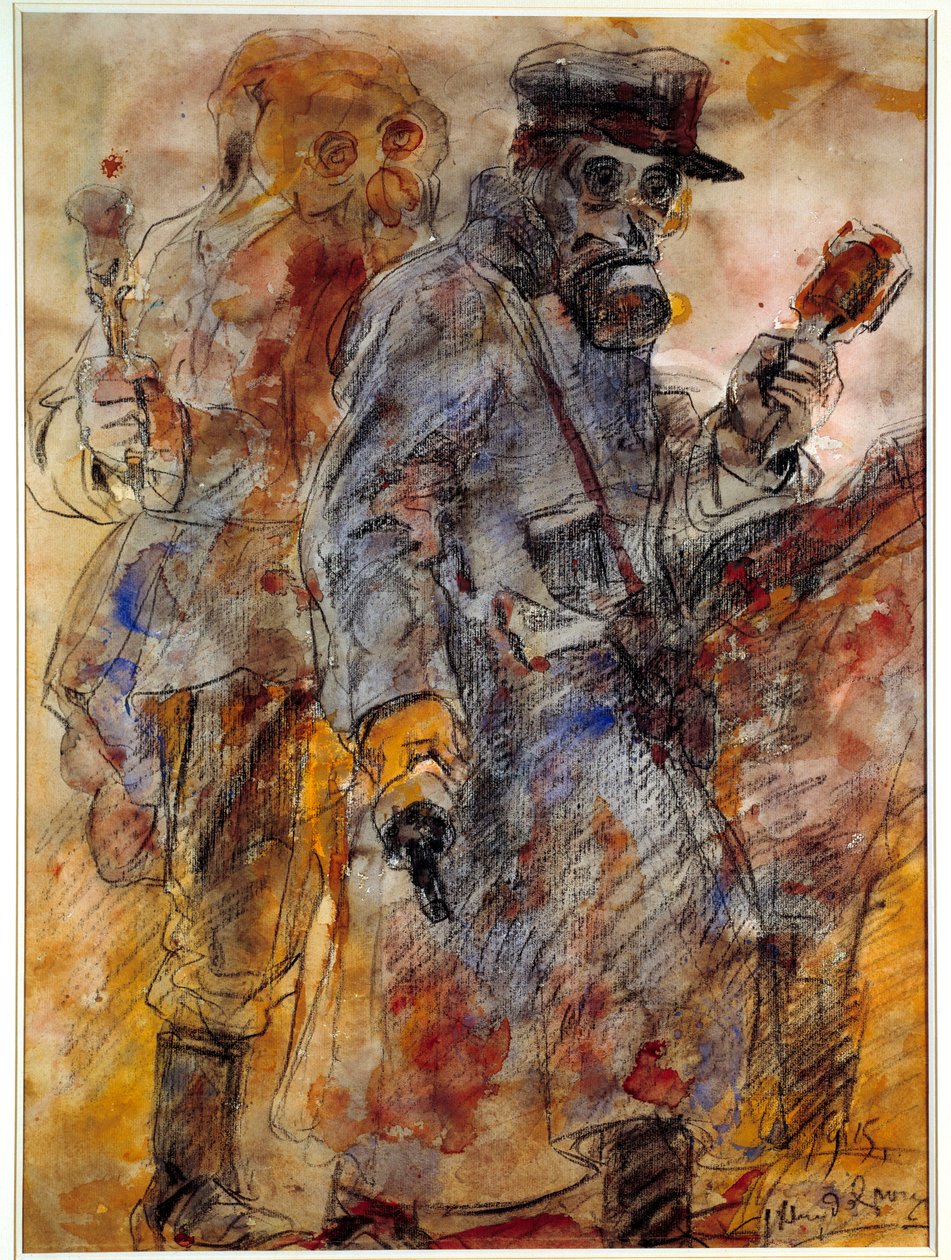 Første verdenskrig: Grenadier (granatkaster) (WWI: Pomegranate throwers) - Tegning av Henri de Groux (Henry de Groux) (1866/1867-1930) av Henri de Groux