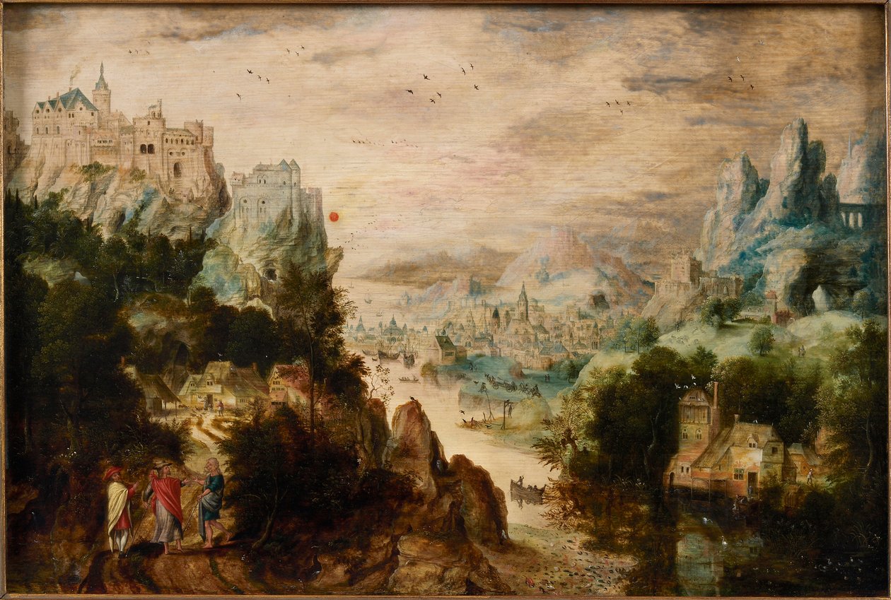 Landskap med veien til Emmaus, ca. 1540. av Henri de Herri met de Bles