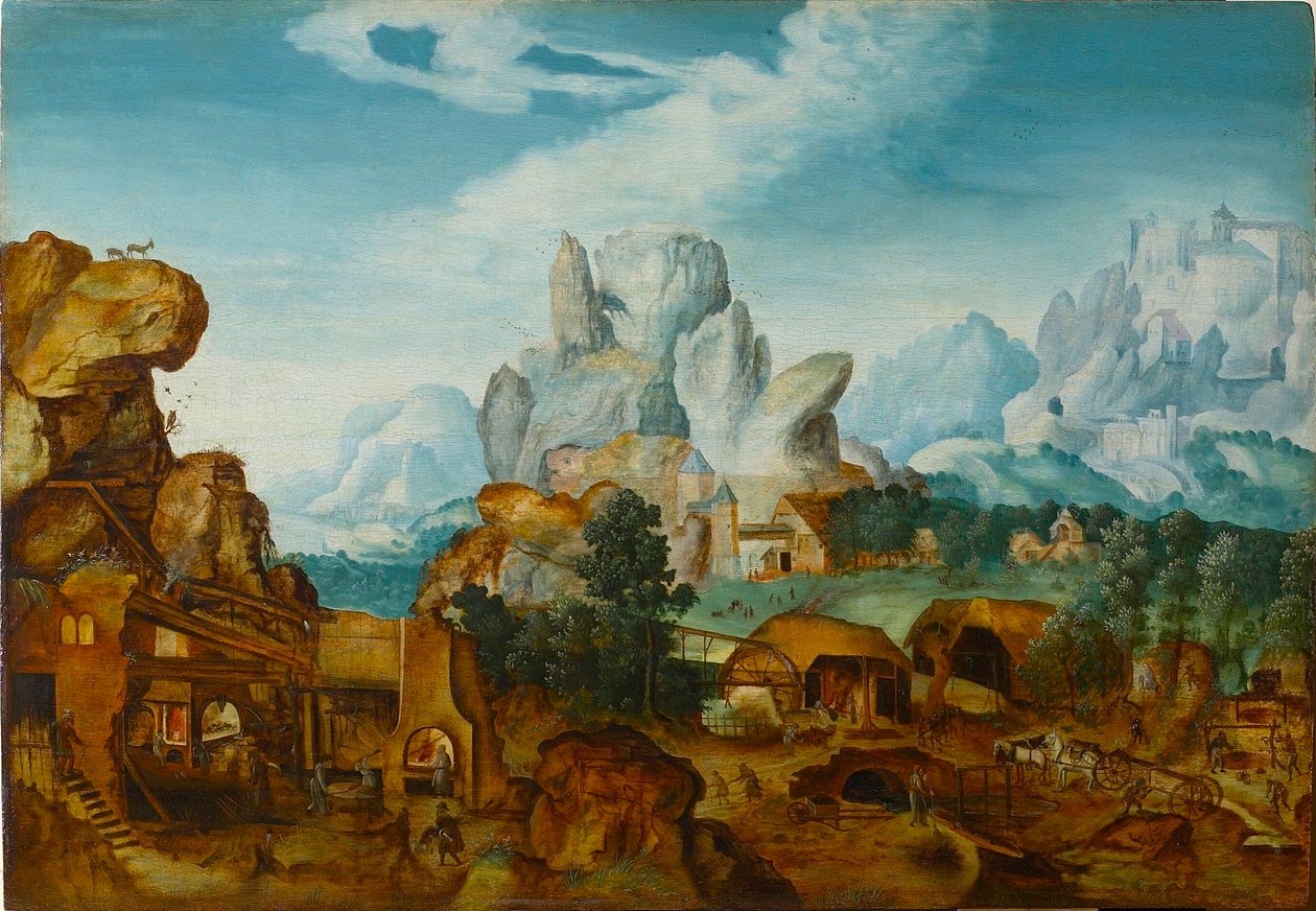 Rocky Landscape with a Forge The Flight into Egypt , før 1550. av Henri de Herri met de Bles