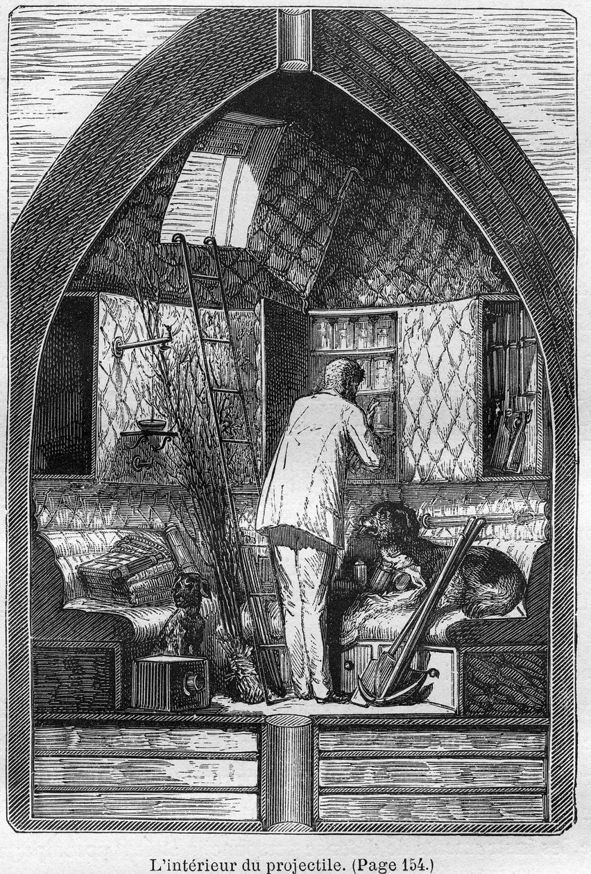 Illustrasjon av boken "Fra jorden til månen" av Jules Verne, Hetzel-utgaven - Les voyages extraordinaire av Henri de Montaut