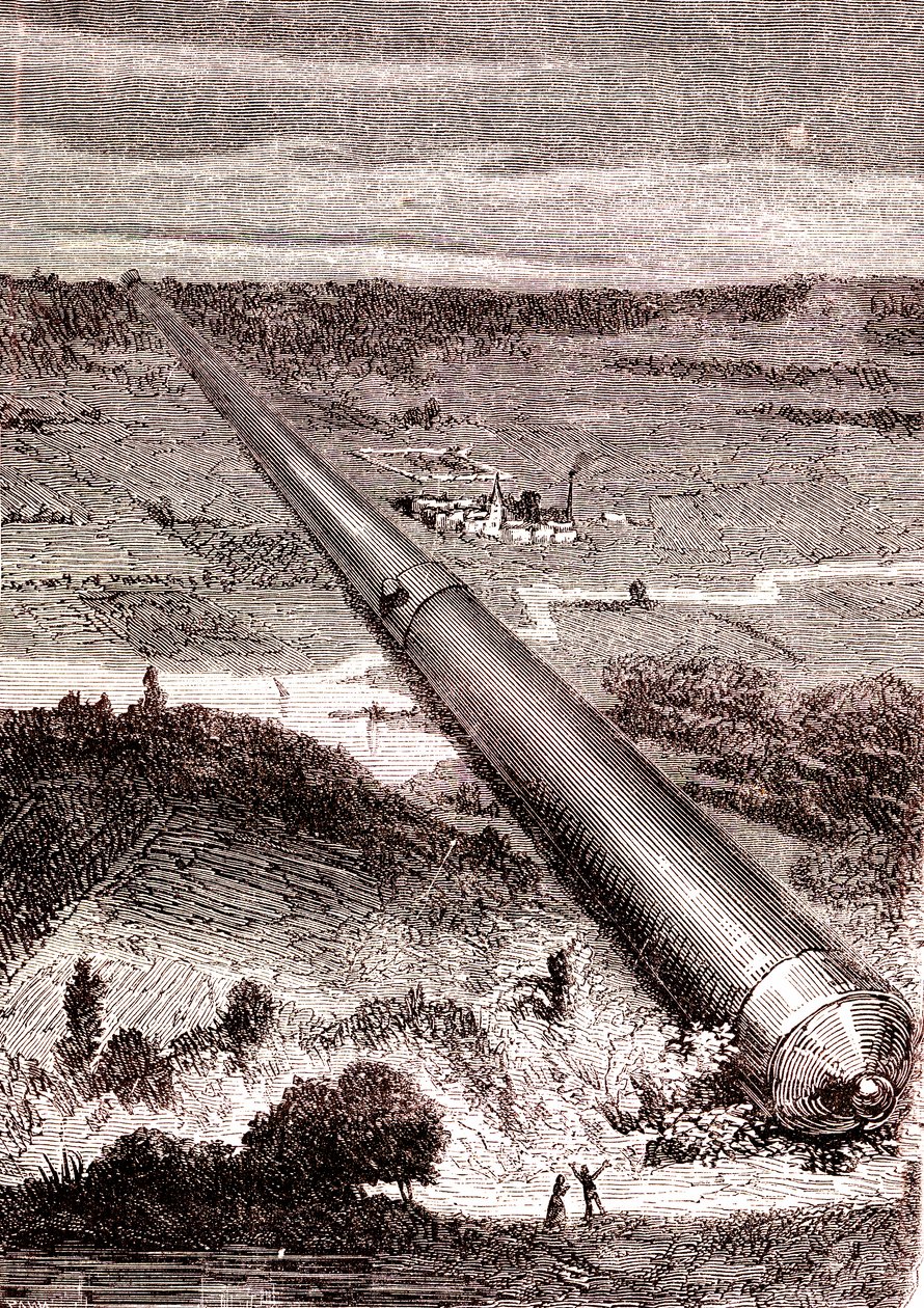 Den gigantiske rompistolen fra JT Maston, "From the Earth to the Moon" av Jules Verne av Henri de Montaut