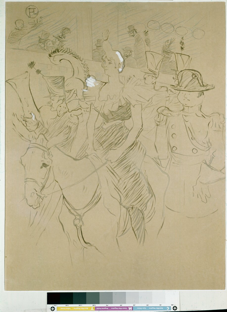 Karneval ved Moulin Rouge: inngangen til Cha-u-kao, ca. 1896 (kina-blekk med pensel, blyanter og hvitt på papir) av Henri de Toulouse Lautrec