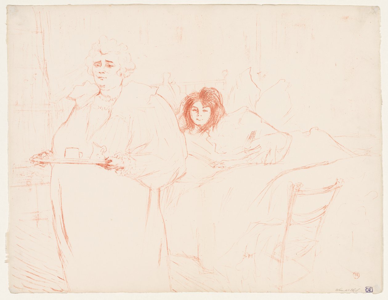 Elles: Kvinne som bærer et brett, Mme. Baron og Mlle. Popo av Henri de Toulouse-Lautrec