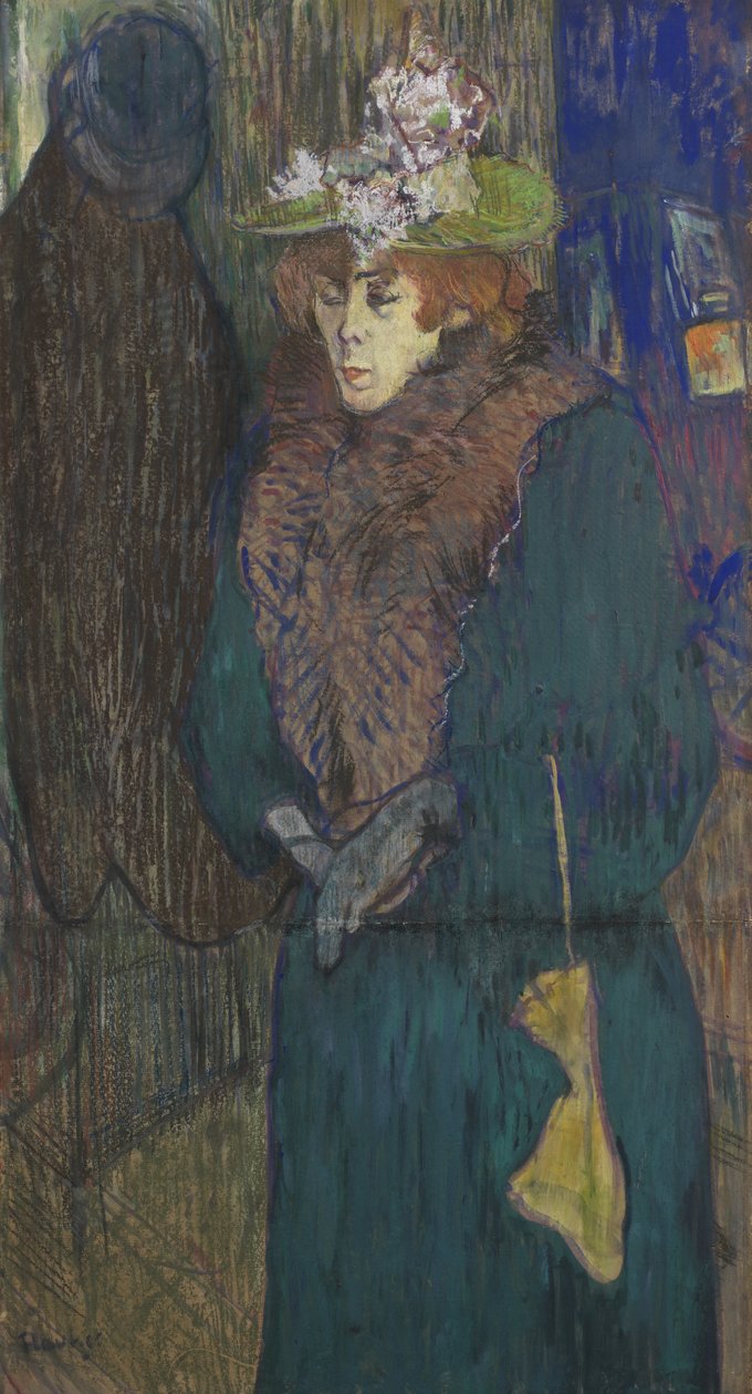 Jane Avril i inngangen til Moulin Rouge, ca. 1892 (pastell og gouache om bord) av Henri de Toulouse Lautrec