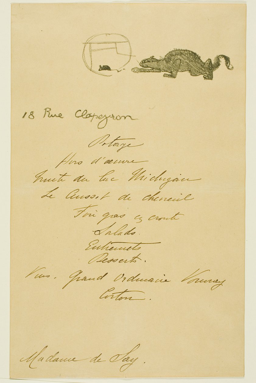 Meny for en middag gitt av May Belfort av Henri de Toulouse-Lautrec