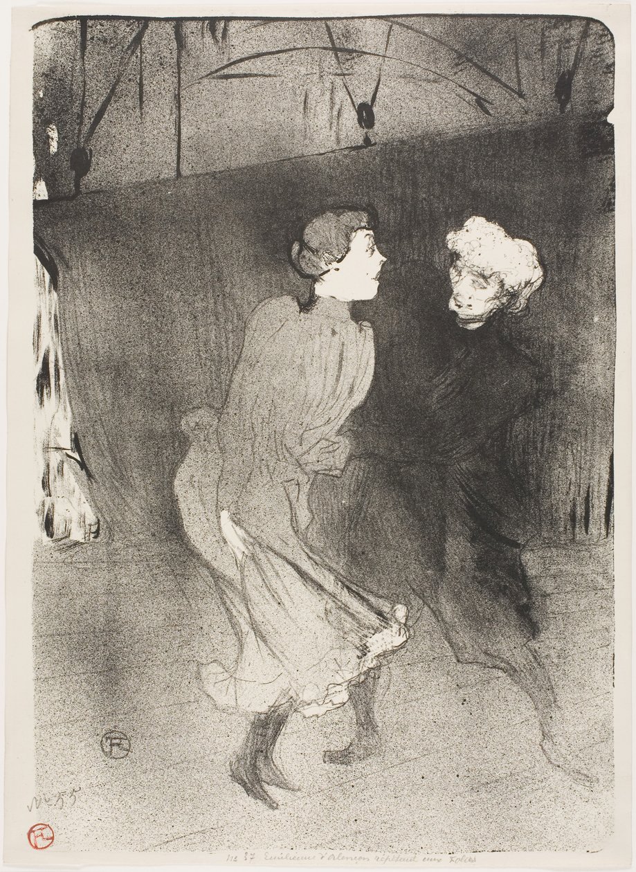 Øving på Folies-Bergère, Emilenne D#39;Alençon og Mariquita av Henri de Toulouse-Lautrec