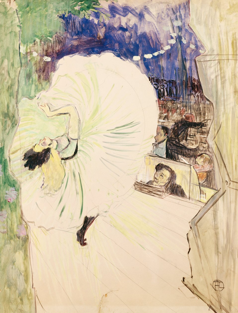 Wheel, danser på scenen, illustrasjon for "Le Plaisir a Paris av Henri de Toulouse Lautrec